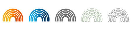 A flat, solid black vector illustration of a rainbow arc, isolated on a white background, part of a consistent icon set.のイラスト素材