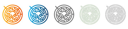 A flat, solid black vector illustration of a maze icon, isolated on a white background, part of a consistent icon set.のイラスト素材
