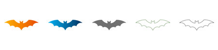 A striking flat icon of a bat in mid-flight, presented in solid black vector art, isolated on a white background. Part of a cohesive icon set.のイラスト素材