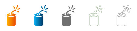 Simple flat icon of a firecracker with a lit fuse and sparks, representing celebration. Part of a consistent icon set, isolated on white.のイラスト素材