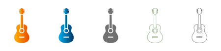 Solid black flat icon of a guitar, representing music and entertainment. Part of a consistent icon set, isolated on white for versatile use.のイラスト素材