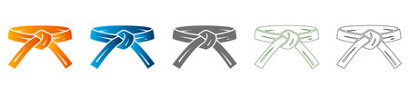 An isolated vector flat icon of a tied karate belt, part of a professional icon set. This simple solid black graphic symbolizes martial arts progression and achievement.のイラスト素材
