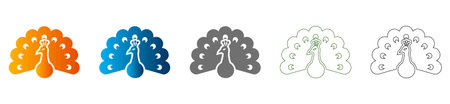An elegant peacock flat icon, part of a versatile icon set, rendered as a scalable solid black vector graphic, isolated for diverse design uses.のイラスト素材