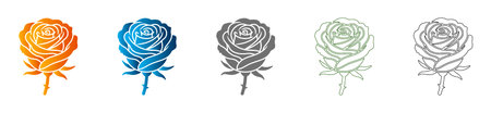A flat, solid black vector illustration of a rose, isolated on a white background, part of a consistent icon set.のイラスト素材