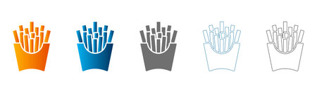 Collection of french fries icons in a simple flat style. Includes solid black, gradient, and outline...