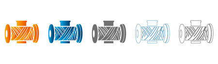 Collection of simple flat icons representing spools of thread in various colors, perfect for sewing...