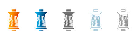 Collection of simple flat icons representing spools of thread in various colors and styles, perfect...
