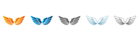 Collection of wing icons in different colors and styles, solid black outlines, vector graphics,...