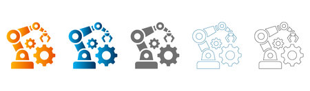 A collection of flat icons featuring cogwheels and settings configurations in various colors and styles, solid black, vector, isolated on white background.のイラスト素材