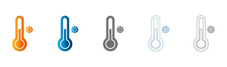 Flat icon set of thermometers in different colors and styles, solid black outline, vector, isolated...