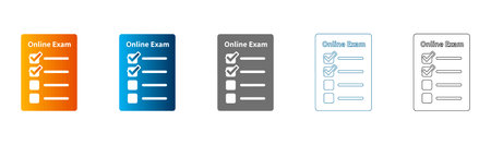 A collection of checklist icons in various colors, presented in a simple flat design, solid black outlines, vector graphics, isolated on white background.のイラスト素材