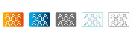 Flat icon set of people network connection in various colors and styles, solid black vector,...