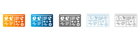 A set of flat icons featuring medical charts in various colors, solid black outline, vector graphics, isolated on white background.のイラスト素材