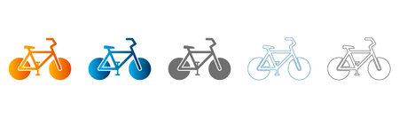 Flat icon set of bicycles in various colors and styles, solid black outline, vector, isolated on...