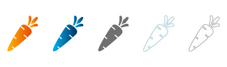 A collection of carrot icons in different colors and styles, presented as a flat icon set, solid black outline, vector graphics, isolated on white background.のイラスト素材