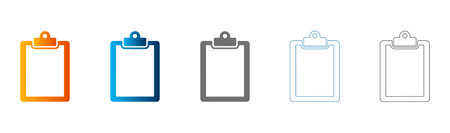 Set of clipboard icons with solid colors and outlines, flat icon, solid black, vector, isolated on white background.のイラスト素材