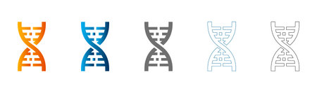 A set of DNA double helix icons in various colors, presented as a flat icon, solid black outline,...