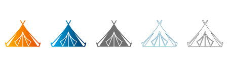 Simple flat icon set featuring camping elements in solid black vector design, isolated on white...