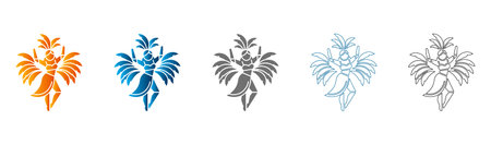 Solid black, colorful, and stylized palm tree flat icon set, vector graphics, isolated on white background.のイラスト素材