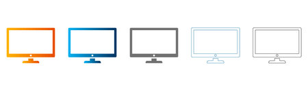 Collection of computer monitor icons in various styles, including flat design and line art, perfect...