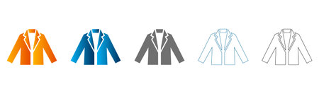 Collection of blazer icons in flat design style, solid black and gradient colors, isolated on white background.のイラスト素材