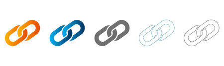 Collection of link chain icons in various styles including flat, gradient, and outline. Solid black...