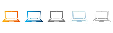 A collection of colorful laptop icons, solid black outlines, vector graphics, isolated on white background, flat iconのイラスト素材