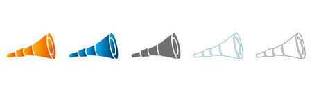 Solid black and colorful megaphone icons set on white background, flat icon, solid black, vector,...
