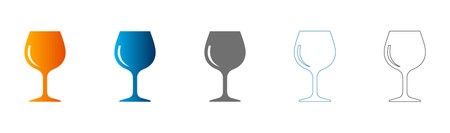 A collection of wine glass icons in different colors and styles, presented as a flat icon set, solid black outline, vector graphics, isolated on white background.のイラスト素材