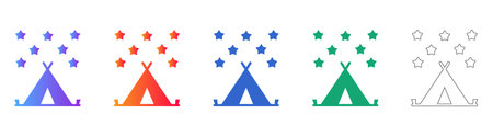 Camping Tent Under Stars scalable design Icon Set vol 1711