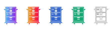 Locked Rolling File Cabinet Icons vol 2618のイラスト素材