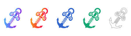 Nautical Anchor Icon Set with Rope Detail vol 3472