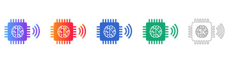 AI Brain Processor and Neural Network Tech Icons vol 24787