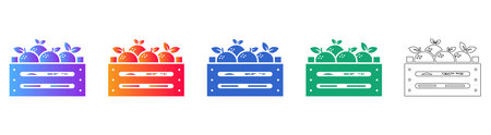 Fresh Oranges in a Wooden Crate Icon Set vol 25198