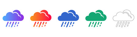 Rainy Weather Cloud Icon Set in Colorful Gradients vol 25118