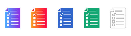 Checklist Document Icon Set in Gradient Styles vol 25985