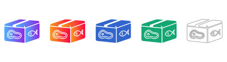 Isometric Meat and Fish Delivery Box Icons vol 26021