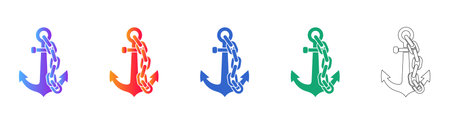 Nautical Anchor with Chain Icon Set vol 26978