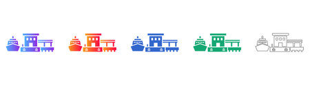 Shipping Port Terminal Flat Icon Set vol 26433のイラスト素材
