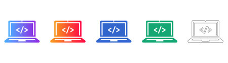 Programming Laptop Code Symbol Icon Set vol 27216
