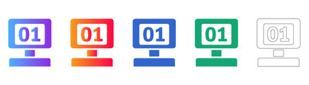 Computer Monitor Icon Set with 01 Display in Gradient vol 28869