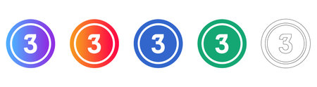 Number Three Icon Set in Gradient and Outline Styles vol 28864