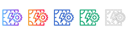 Energy Power Gear Icon Set in Gradient and Outline vol 31248