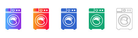 Washing Machine Appliance Icons in Gradient and Outline vol 31415