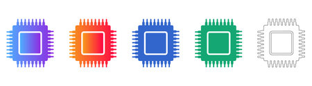 Computer Processor CPU Chip Icon Set vol 31874