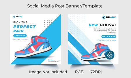 Online Shopping Sports Shoes Sell Banner. Shoes social media banner, post templates designのイラスト素材