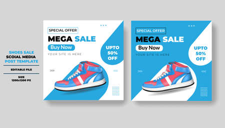 Online Shopping Sports Shoes Sell Banner. Social media banner templatesのイラスト素材
