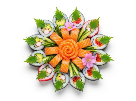 Delightful sushi flower arrangement with assorted fillingsの素材