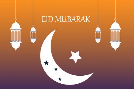 Eid Mubarak islamic design crescent moon and arabic calligraphyの写真素材