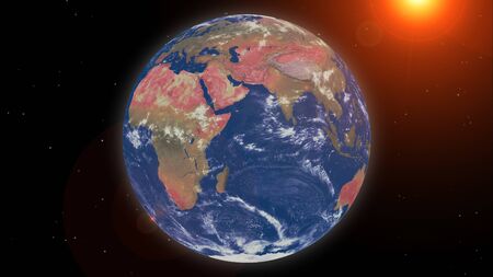 Planet Earth with a spectacular sunset  3d rendering.の写真素材
